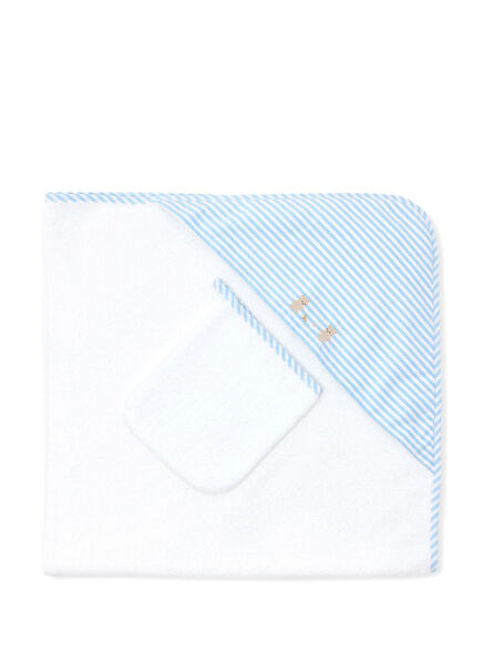 Blue Cotton Unisex Baby Bath Towel Set