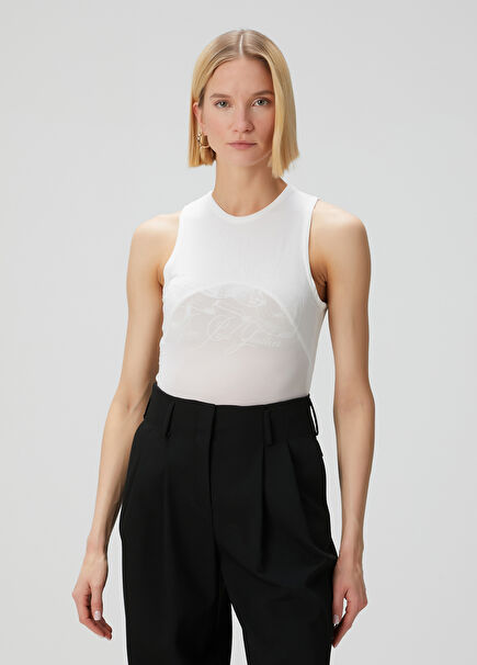 White Logo Printed Tank Top
