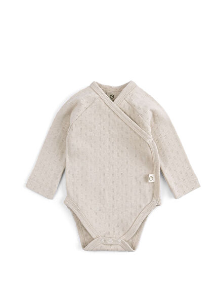 Bej Pointel Organik Pamuk Uzun Kollu Kruvaze Zıbın Body