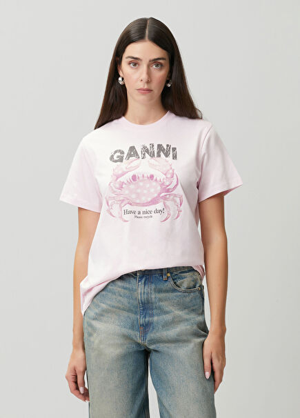Relaxed Fit Açık Pembe Baskılı T-shirt