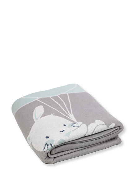 Ruby Rabbit Grey Mint Organic Cotton Knitwear Baby Blanket 80 x 180 cm