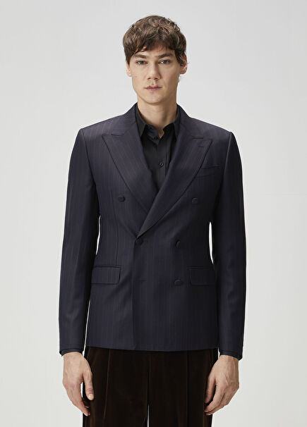 Sicilia Striped Wool Double-Breasted Jacket