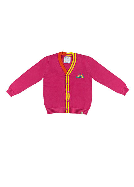 Stripes Renkli Biyeli Pembe Kız Çocuk Triko Hırka