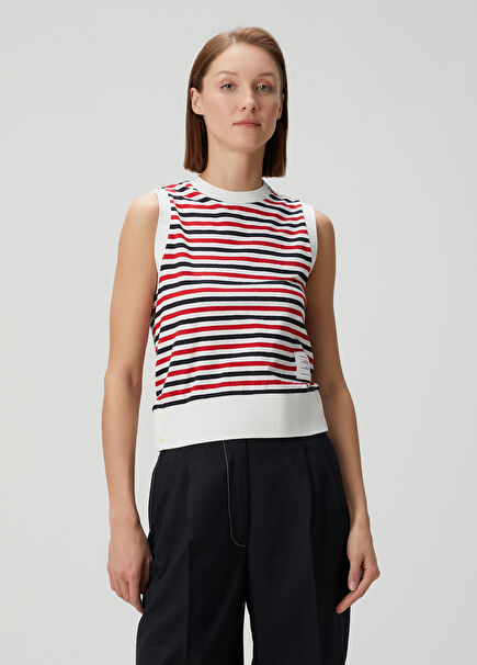 Red White Linen Blouse