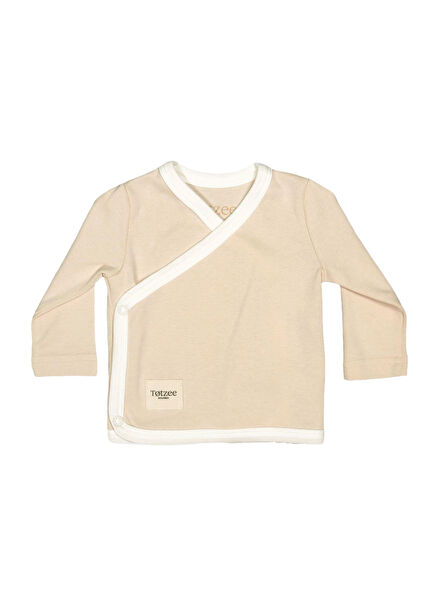 Kahve Köpüğü Çıtçıtlı Kruvaze Uzun Kollu Unisex Bebek Body