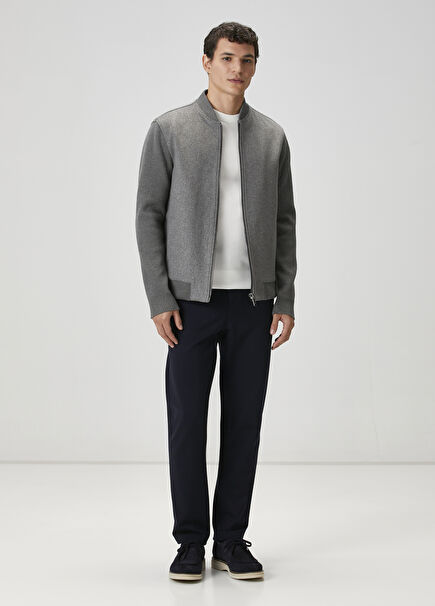 Slim Fit Navy Blue Knitted Chino Trousers