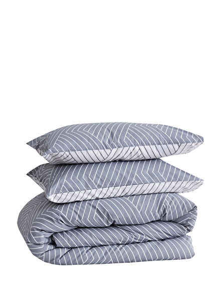 Oslo Gri Çizgili Pamuklu Çift Kişilik Nevresim Seti 200 x 220 cm
