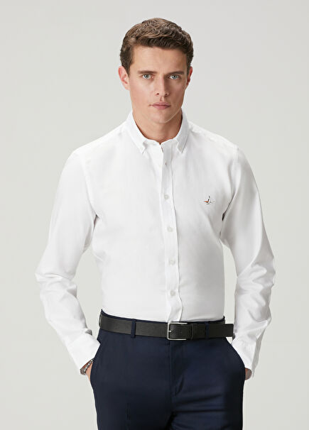 Slim Fit Beyaz Oxford Gömlek