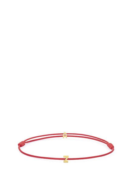 Şans Kırmızı İp Z Harfli 925 Ayar Gümüş 18 Ayar Altın Kaplama Kadın Bileklik