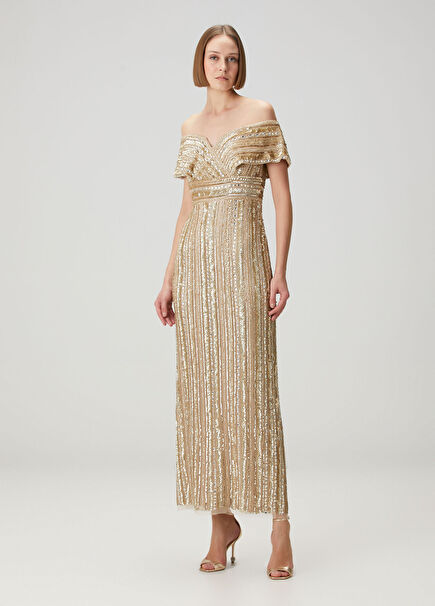 Yellow Embellished Maxi Evening Dress