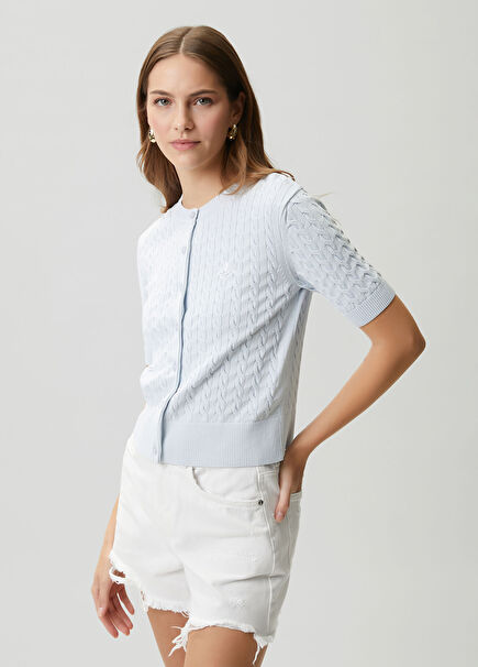 Blue Cable Knit Mini Cardigan