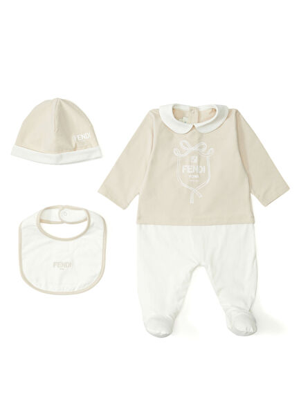 Beige White Baby Boy Set Of 3 Jumpsuit