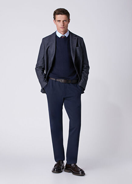 Regular Fit Navy Blue Diagonal Sports Trousers