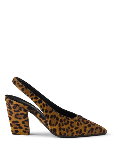 Neutral Patterned Back Strappy Leather Women's Heels