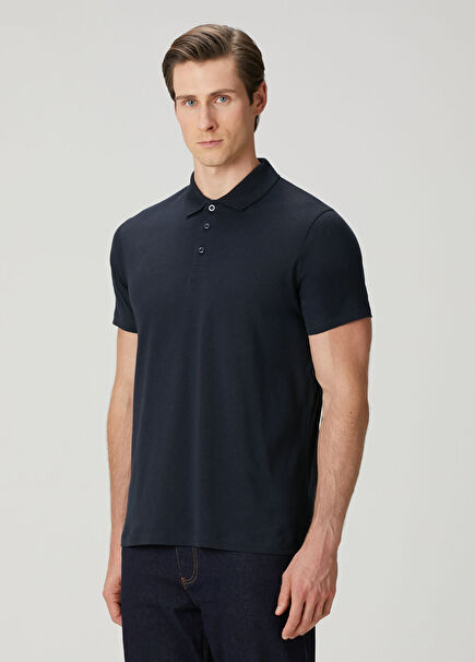 Monaco Qsimple Muscle Up Fit Koyu Lacivert Polo Yaka Kısa Kollu Erkek T-shirt