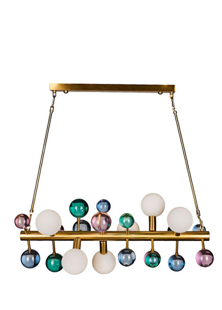 Bubble Metal Matte Gold Opaque Glass Detailed Horizontal Pendant Chandelier