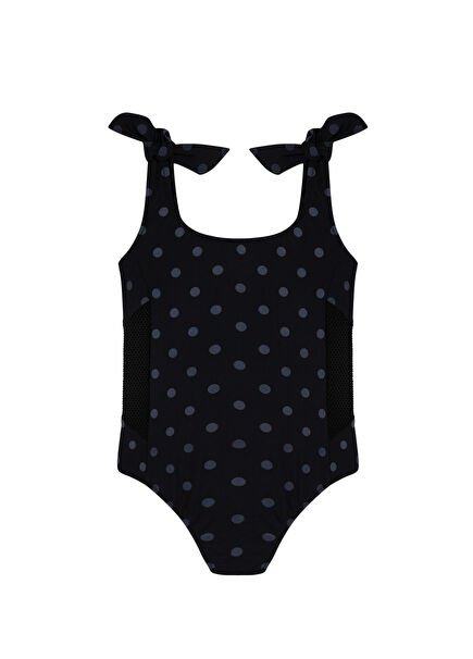 Alina Black Mesh Detailed Polka Dot Swimsuit
