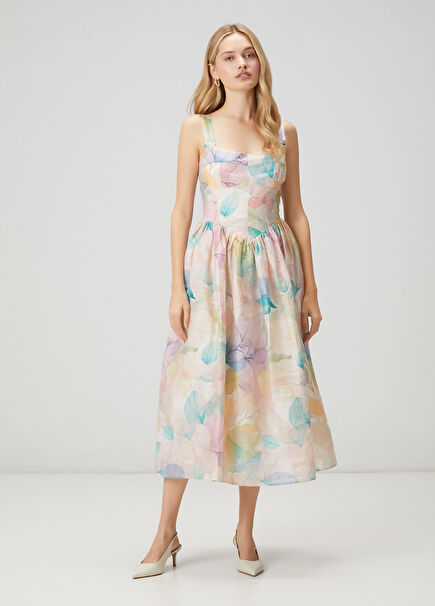 Floral Midi Linen Cocktail Dress