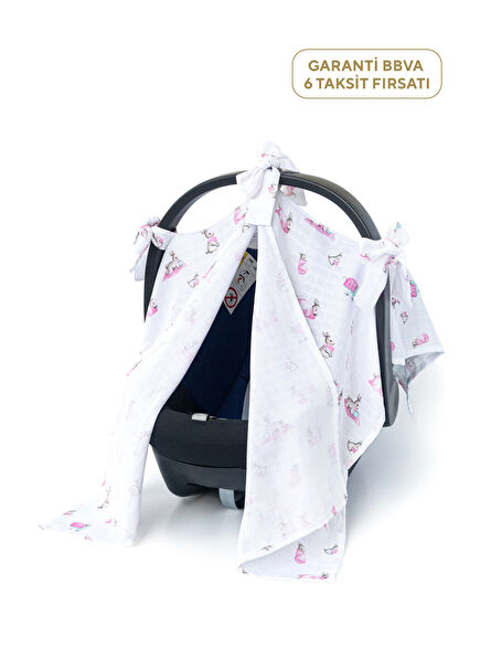 %100 Pamuk Bebe Lapin Rose Müslin Kız Bebek Puset Örtüsü
