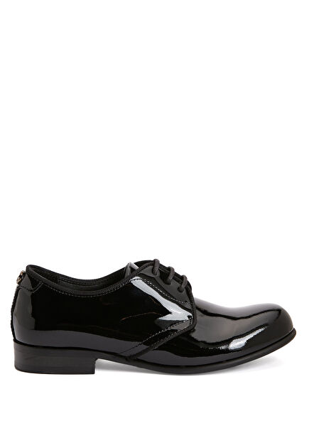 Siyah Erkek Çocuk Rugan Deri Ayakkabı