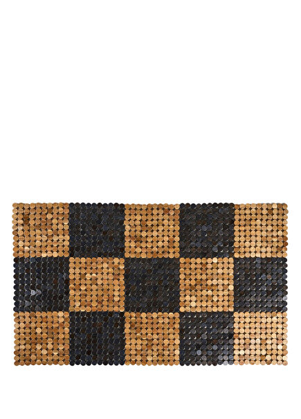 Toba Natural Black Checkered Wooden Bath Mat