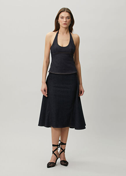 Nimes Lavoir Lacivert Denim Midi Etek
