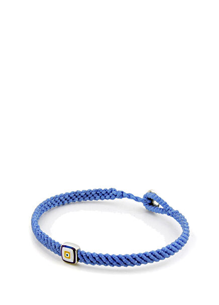Blue Evil Eye Beaded Men's Silver Bracelet