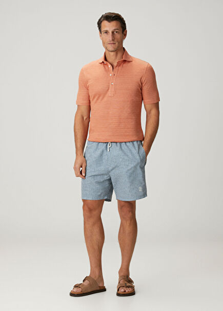 Açık Mavi Beli Kordonlu Geometrik Desenli Mayo