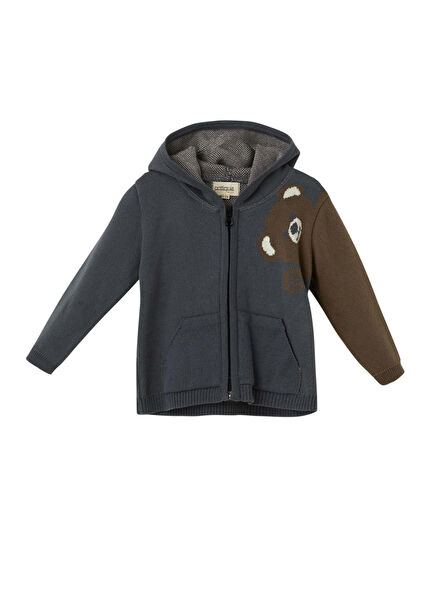 Smoky Organic Cotton Zip-Up Hooded Cardigan
