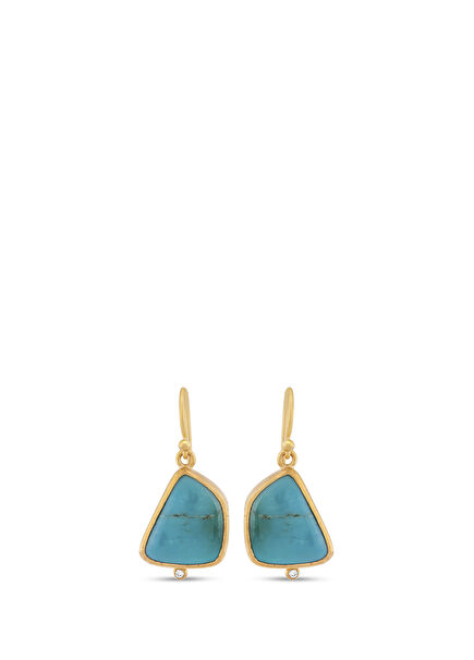 24K Gold Women's Earrings with Turquoise and Diamonds