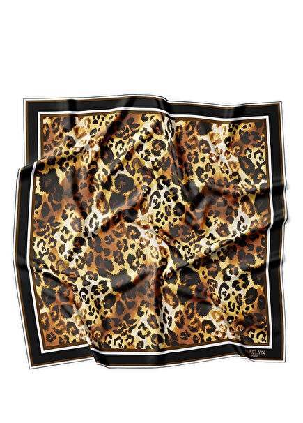 Leopard Noir Twill Desenli İpek Kadın Eşarp 
