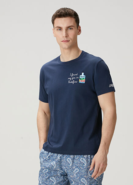 Portofino Navy Blue Embroidered T-Shirt