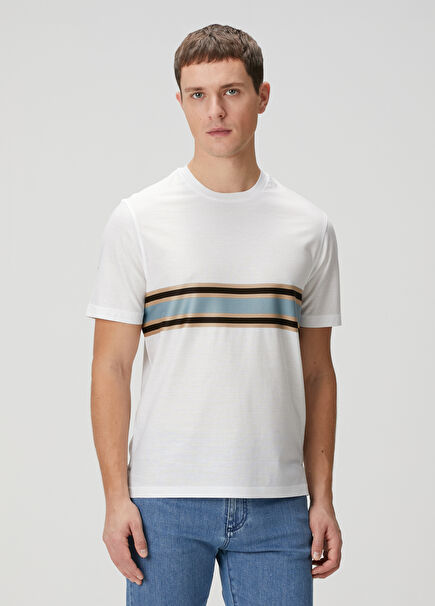 Multi-Colored White Stripe Patterned T-Shirt