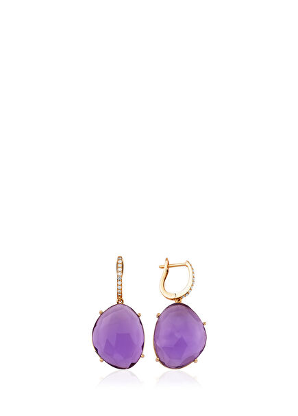 Diamond Amethyst Dangle 18K Gold Women's Earrings