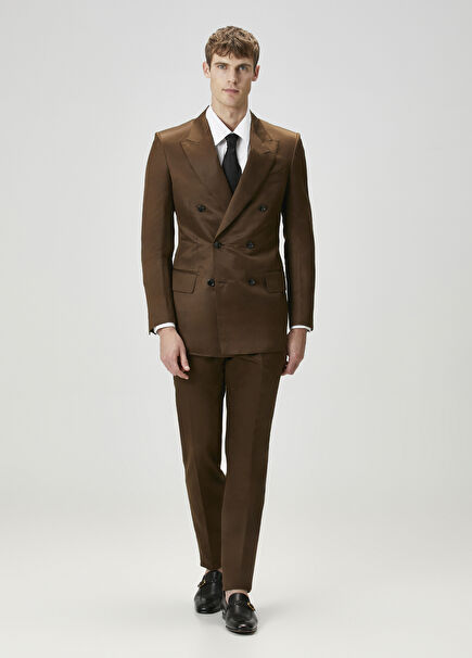 Dark Khaki Silk Double-Breasted Suit