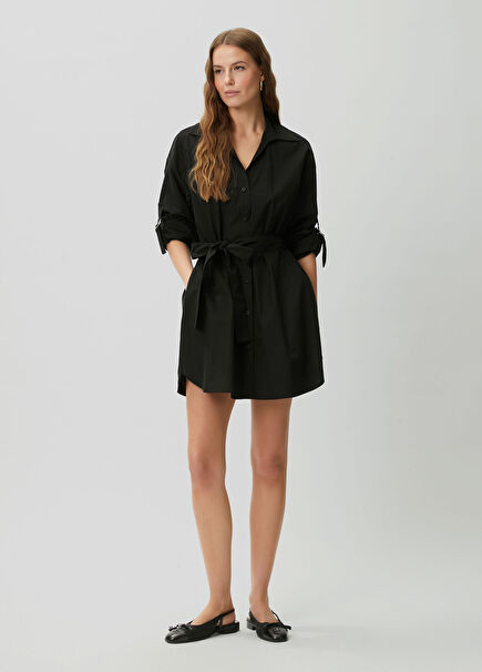 Siyah Mini Gömlek Elbise