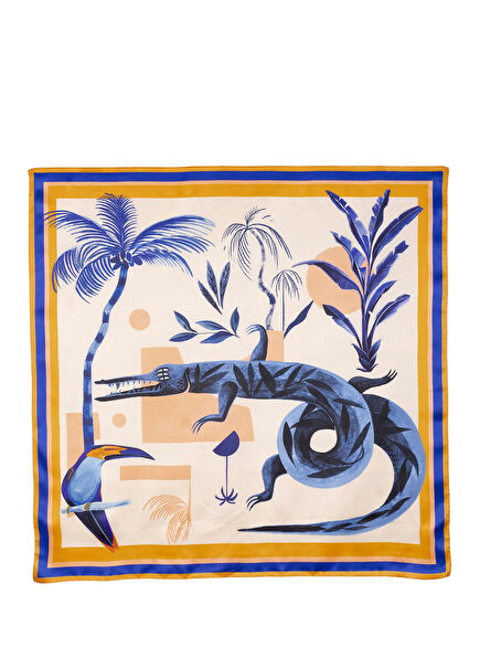 Blue Crocodile Desenli İpek Saten Kadın Eşarp