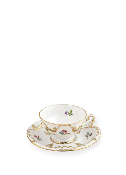 Petite Victoria Patterned Colored Porcelain Coffee Cup and Saucer