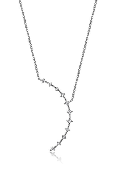 Feraye Ay Pırlanta Taşlı 14 Ayar Beyaz Altın Kadın Kolye