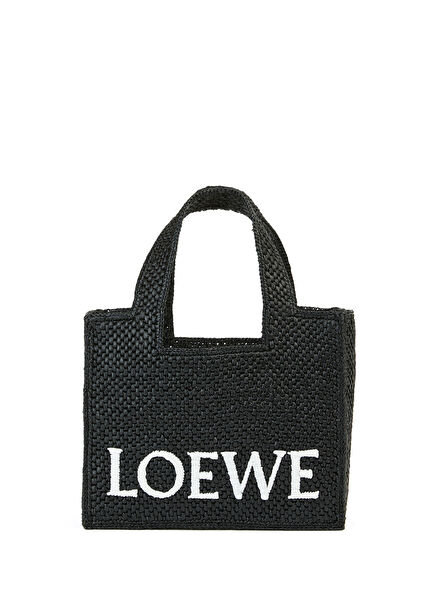 Font Tote Small Black Women's Raffia Beach Bag