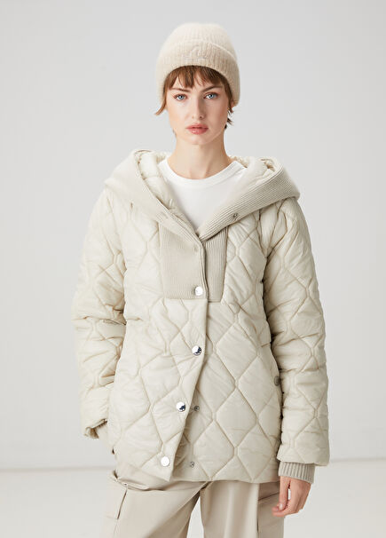 Beige Hooded Quilted Jacket