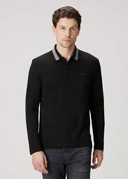 Siyah Polo Yaka Sweatshirt