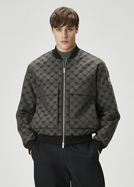 Dark Grey Logo Patterned Coat