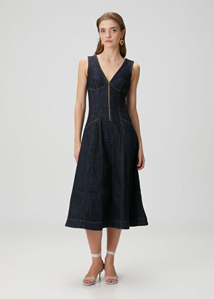 Dark Blue Midi Denim Dress