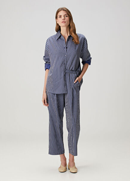 Navy Blue Striped Pants