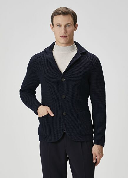 Lacivert Yün Triko Ceket