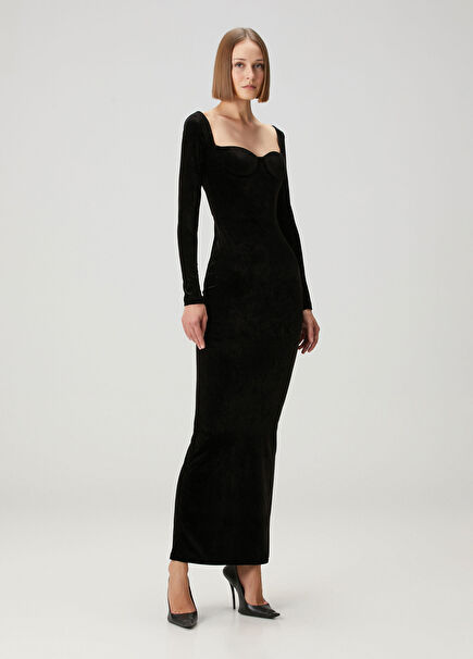 Black Maxi Velvet Evening Dress
