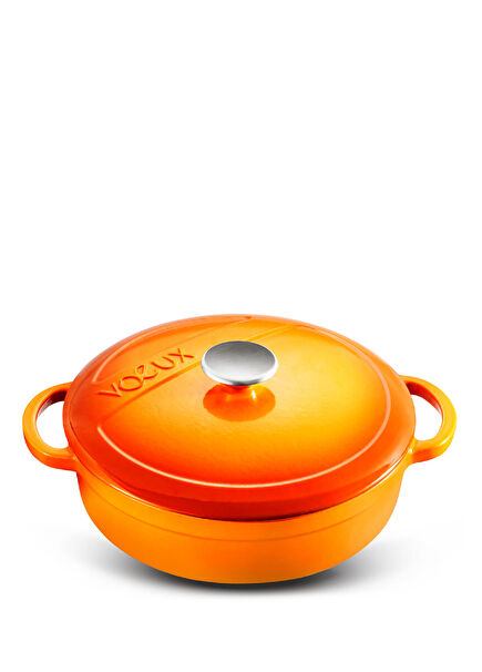 Entertaining Shallow Orange Cast Iron Pot 28 cm
