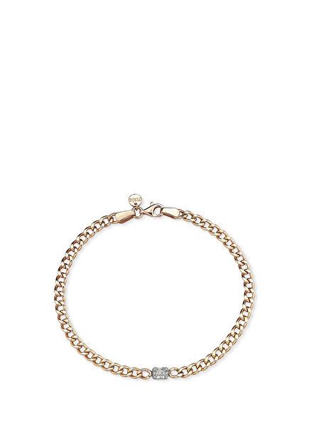 Nameplate 14 Carat Rose Gold Women's Diamond Bracelet