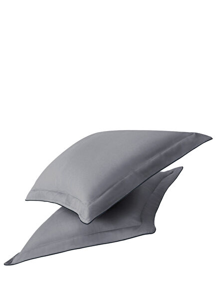 Anthracite Piping Grey Cotton Satin Oxford 2-Pack Pillowcase 50 x 70 cm